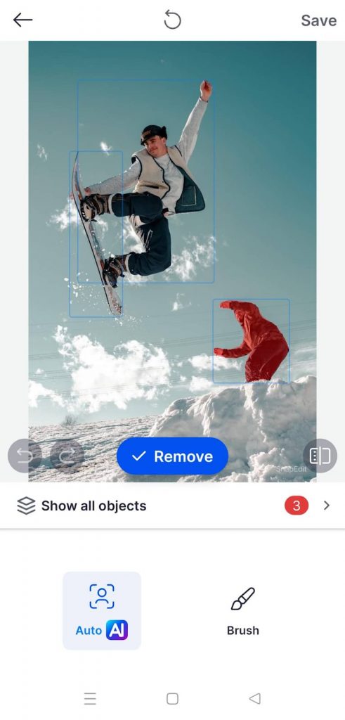 How to remove object with snapedit android